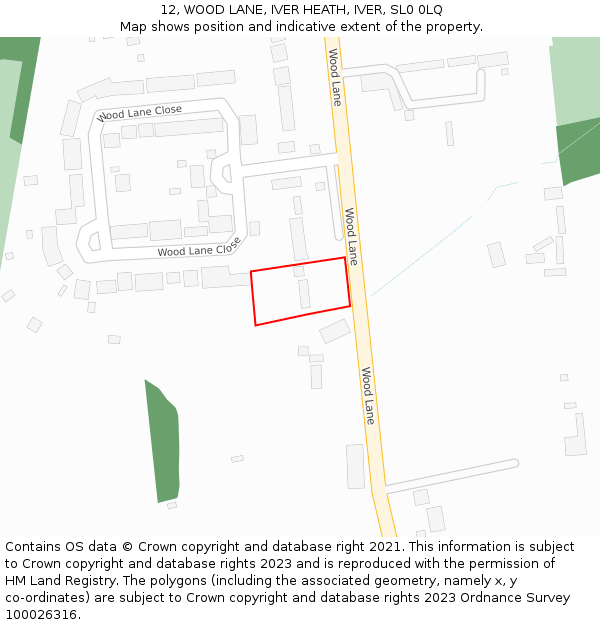 12, WOOD LANE, IVER HEATH, IVER, SL0 0LQ: Location map and indicative extent of plot