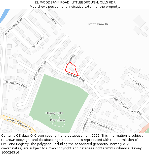 12, WOODBANK ROAD, LITTLEBOROUGH, OL15 0DR: Location map and indicative extent of plot