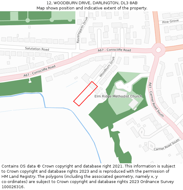 12, WOODBURN DRIVE, DARLINGTON, DL3 8AB: Location map and indicative extent of plot