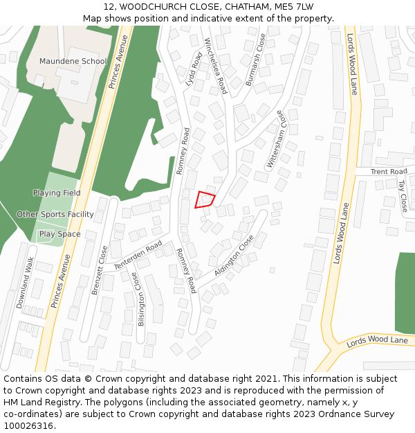 12, WOODCHURCH CLOSE, CHATHAM, ME5 7LW: Location map and indicative extent of plot