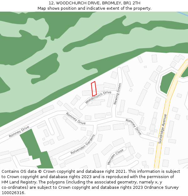 12, WOODCHURCH DRIVE, BROMLEY, BR1 2TH: Location map and indicative extent of plot