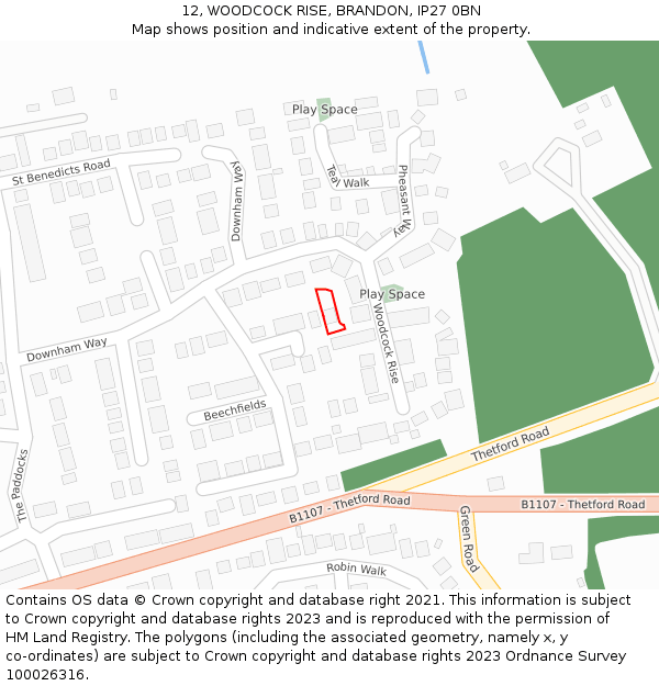 12, WOODCOCK RISE, BRANDON, IP27 0BN: Location map and indicative extent of plot