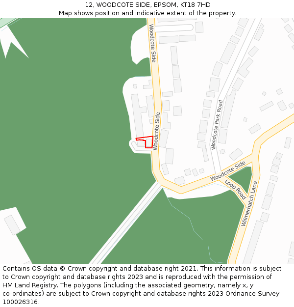 12, WOODCOTE SIDE, EPSOM, KT18 7HD: Location map and indicative extent of plot