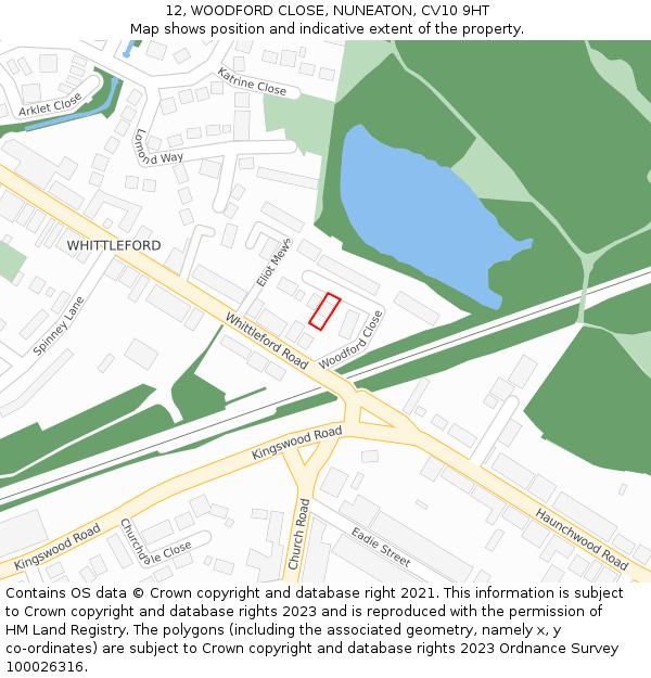 12, WOODFORD CLOSE, NUNEATON, CV10 9HT: Location map and indicative extent of plot