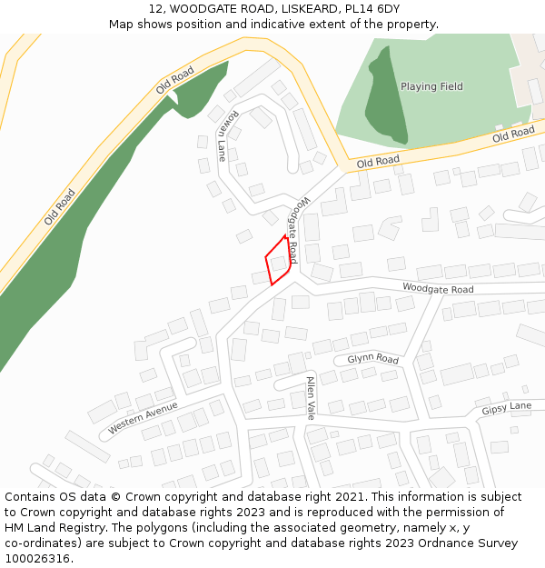 12, WOODGATE ROAD, LISKEARD, PL14 6DY: Location map and indicative extent of plot