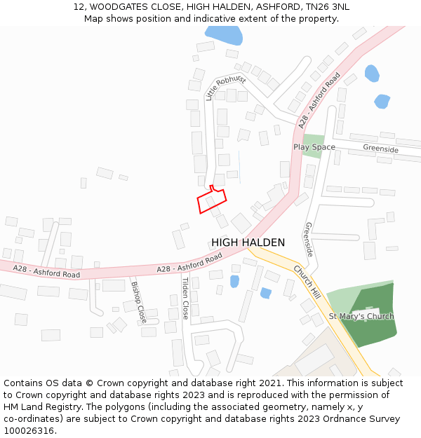12, WOODGATES CLOSE, HIGH HALDEN, ASHFORD, TN26 3NL: Location map and indicative extent of plot