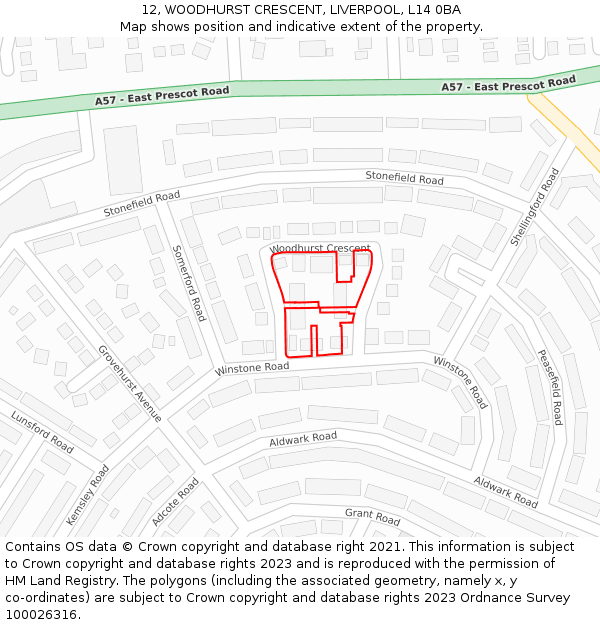 12, WOODHURST CRESCENT, LIVERPOOL, L14 0BA: Location map and indicative extent of plot