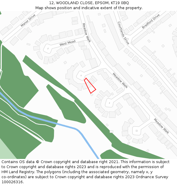 12, WOODLAND CLOSE, EPSOM, KT19 0BQ: Location map and indicative extent of plot