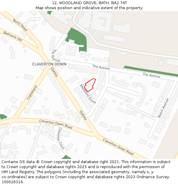 12, WOODLAND GROVE, BATH, BA2 7AT: Location map and indicative extent of plot