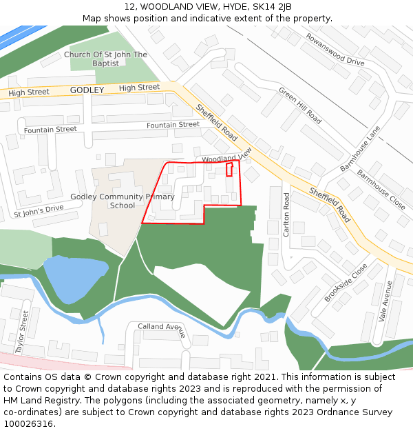 12, WOODLAND VIEW, HYDE, SK14 2JB: Location map and indicative extent of plot