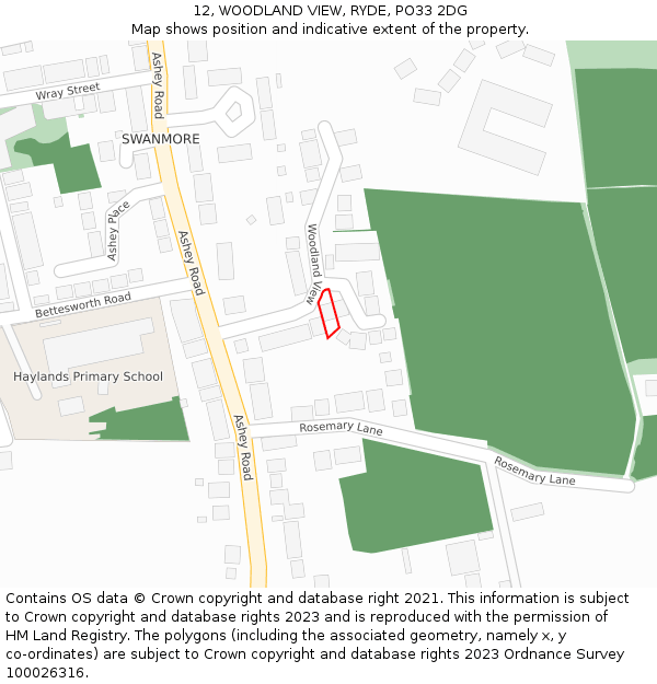 12, WOODLAND VIEW, RYDE, PO33 2DG: Location map and indicative extent of plot