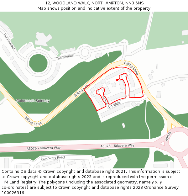 12, WOODLAND WALK, NORTHAMPTON, NN3 5NS: Location map and indicative extent of plot