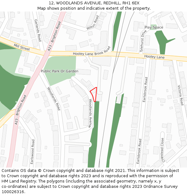 12, WOODLANDS AVENUE, REDHILL, RH1 6EX: Location map and indicative extent of plot