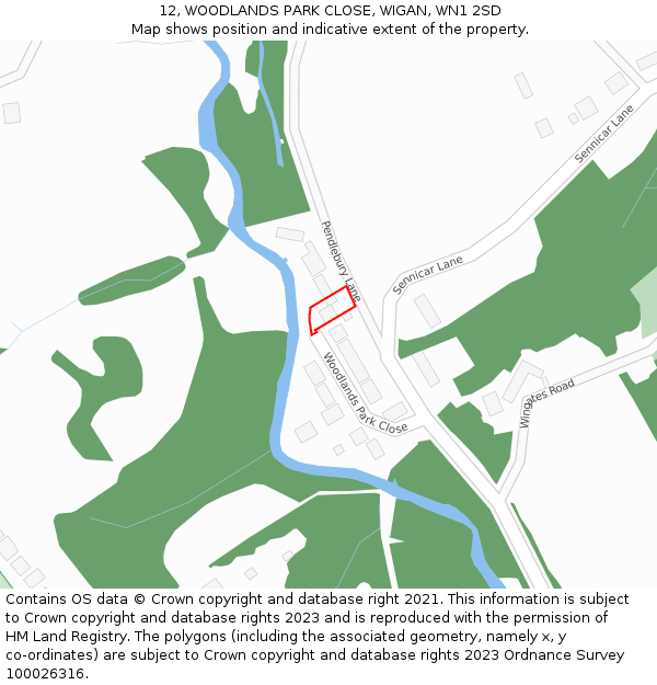 12, WOODLANDS PARK CLOSE, WIGAN, WN1 2SD: Location map and indicative extent of plot