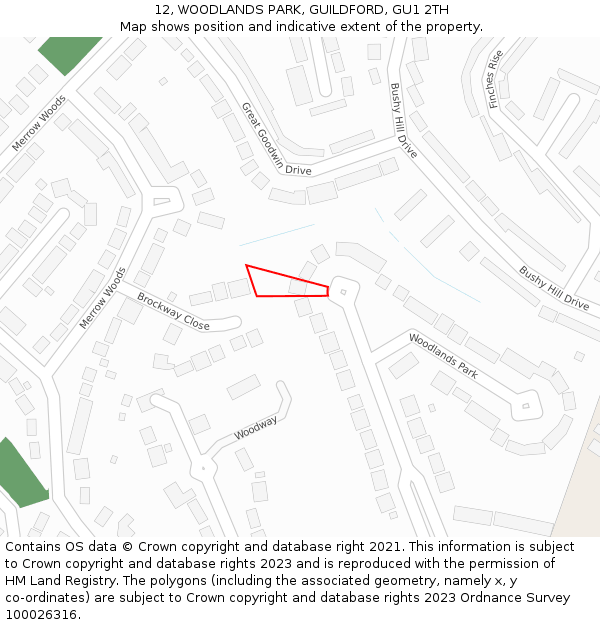 12, WOODLANDS PARK, GUILDFORD, GU1 2TH: Location map and indicative extent of plot