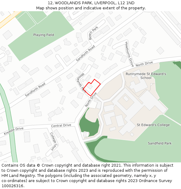 12, WOODLANDS PARK, LIVERPOOL, L12 1ND: Location map and indicative extent of plot