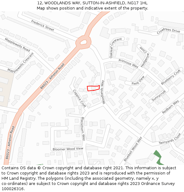 12, WOODLANDS WAY, SUTTON-IN-ASHFIELD, NG17 1HL: Location map and indicative extent of plot