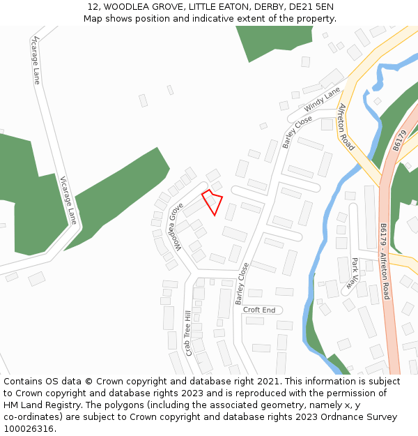 12, WOODLEA GROVE, LITTLE EATON, DERBY, DE21 5EN: Location map and indicative extent of plot