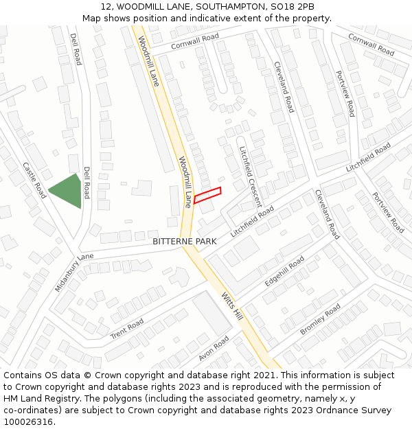 12, WOODMILL LANE, SOUTHAMPTON, SO18 2PB: Location map and indicative extent of plot