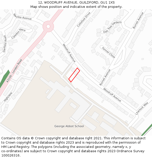 12, WOODRUFF AVENUE, GUILDFORD, GU1 1XS: Location map and indicative extent of plot