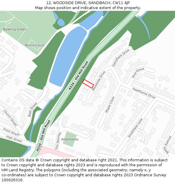 12, WOODSIDE DRIVE, SANDBACH, CW11 4JP: Location map and indicative extent of plot