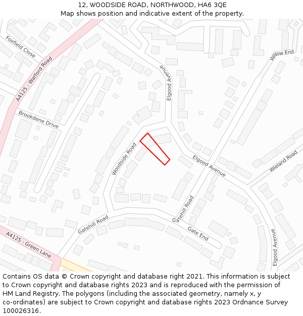 12, WOODSIDE ROAD, NORTHWOOD, HA6 3QE: Location map and indicative extent of plot