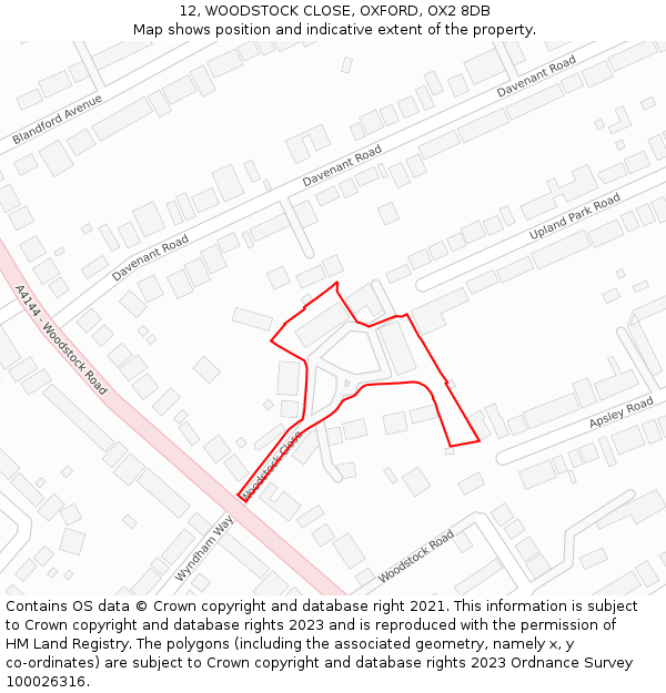 12, WOODSTOCK CLOSE, OXFORD, OX2 8DB: Location map and indicative extent of plot