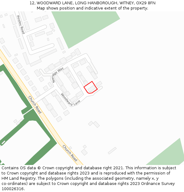 12, WOODWARD LANE, LONG HANBOROUGH, WITNEY, OX29 8FN: Location map and indicative extent of plot