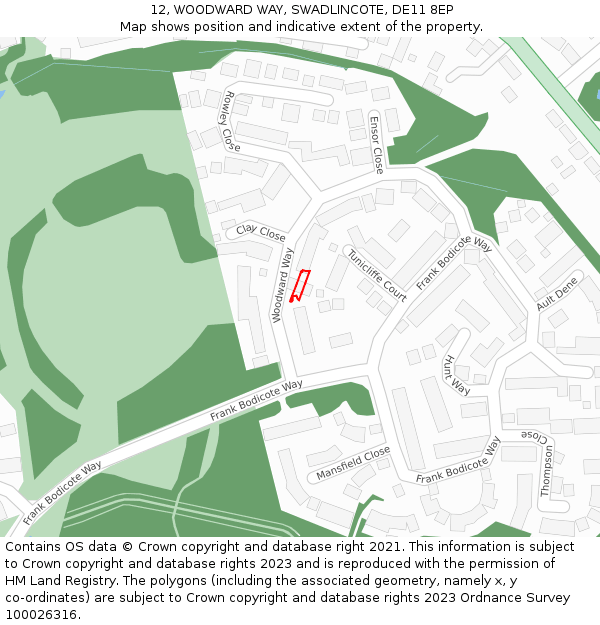 12, WOODWARD WAY, SWADLINCOTE, DE11 8EP: Location map and indicative extent of plot