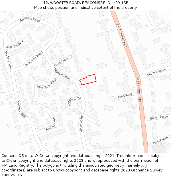 12, WOOSTER ROAD, BEACONSFIELD, HP9 1SR: Location map and indicative extent of plot