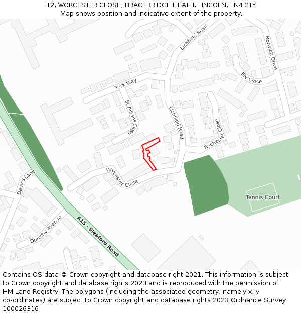 12, WORCESTER CLOSE, BRACEBRIDGE HEATH, LINCOLN, LN4 2TY: Location map and indicative extent of plot