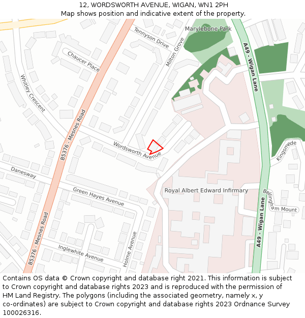 12, WORDSWORTH AVENUE, WIGAN, WN1 2PH: Location map and indicative extent of plot