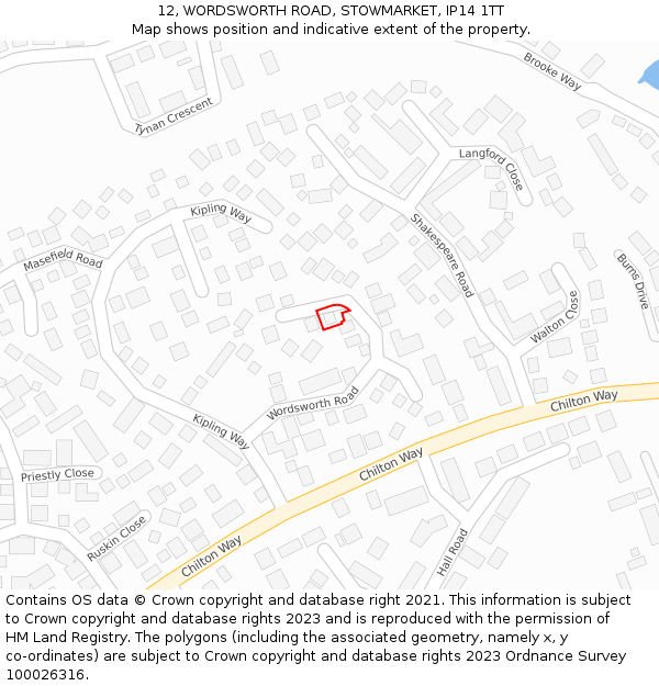 12, WORDSWORTH ROAD, STOWMARKET, IP14 1TT: Location map and indicative extent of plot