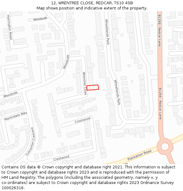 12, WRENTREE CLOSE, REDCAR, TS10 4SB: Location map and indicative extent of plot