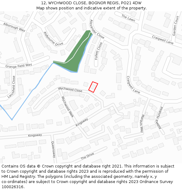 12, WYCHWOOD CLOSE, BOGNOR REGIS, PO21 4DW: Location map and indicative extent of plot