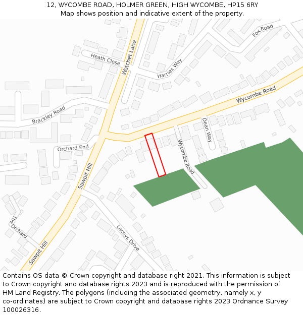 12, WYCOMBE ROAD, HOLMER GREEN, HIGH WYCOMBE, HP15 6RY: Location map and indicative extent of plot