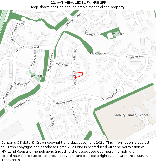 12, WYE VIEW, LEDBURY, HR8 2FP: Location map and indicative extent of plot