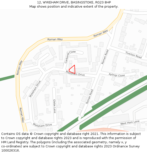 12, WYKEHAM DRIVE, BASINGSTOKE, RG23 8HP: Location map and indicative extent of plot