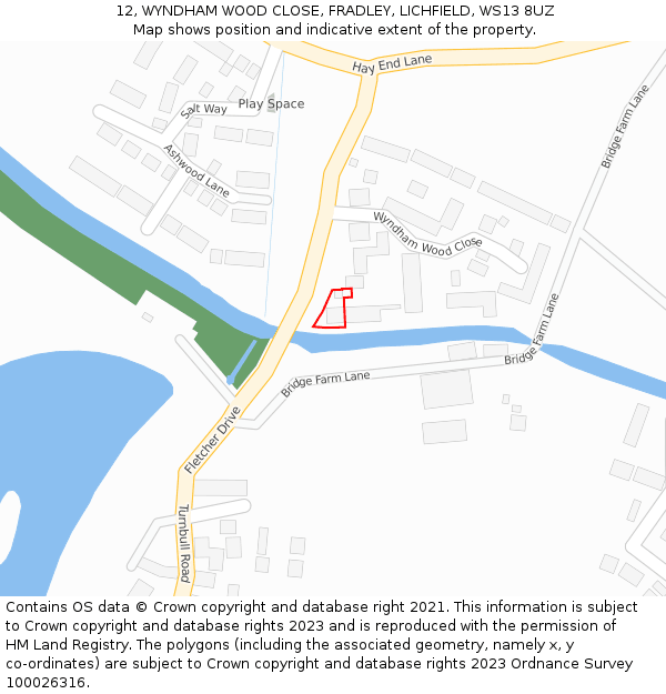 12, WYNDHAM WOOD CLOSE, FRADLEY, LICHFIELD, WS13 8UZ: Location map and indicative extent of plot