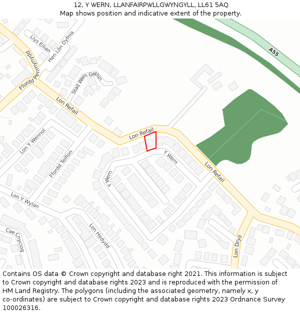 12, Y WERN, LLANFAIRPWLLGWYNGYLL, LL61 5AQ: Location map and indicative extent of plot