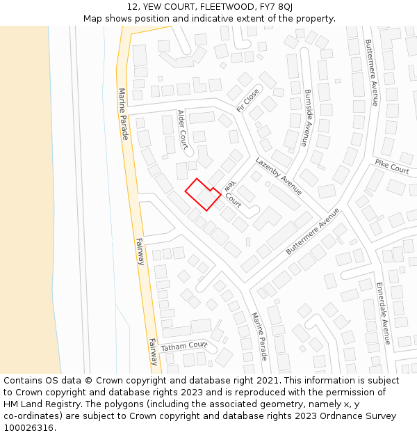 12, YEW COURT, FLEETWOOD, FY7 8QJ: Location map and indicative extent of plot