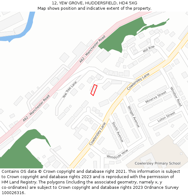 12, YEW GROVE, HUDDERSFIELD, HD4 5XG: Location map and indicative extent of plot