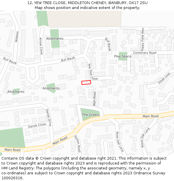 12, YEW TREE CLOSE, MIDDLETON CHENEY, BANBURY, OX17 2SU: Location map and indicative extent of plot