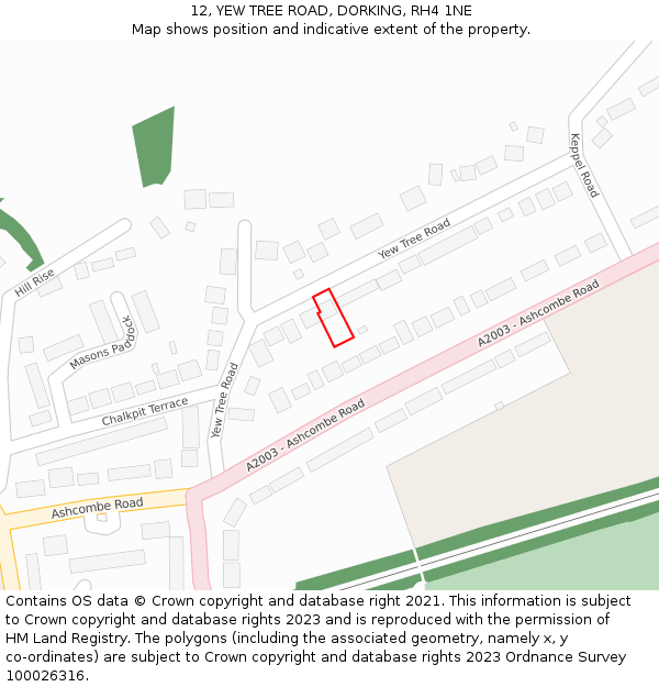 12, YEW TREE ROAD, DORKING, RH4 1NE: Location map and indicative extent of plot