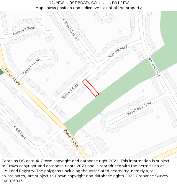 12, YEWHURST ROAD, SOLIHULL, B91 1PW: Location map and indicative extent of plot