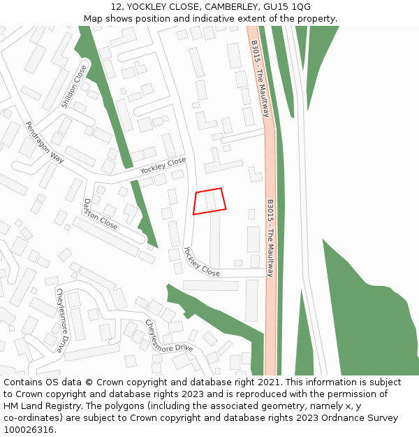 12, YOCKLEY CLOSE, CAMBERLEY, GU15 1QG: Location map and indicative extent of plot