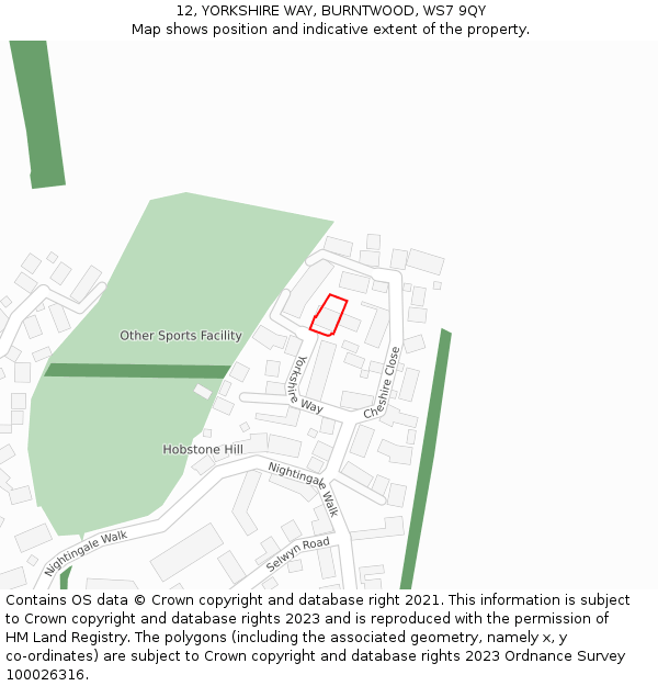 12, YORKSHIRE WAY, BURNTWOOD, WS7 9QY: Location map and indicative extent of plot