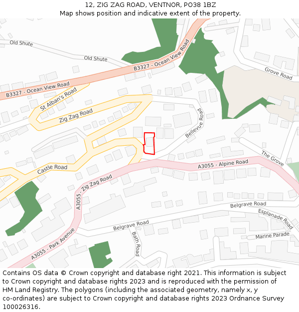 12, ZIG ZAG ROAD, VENTNOR, PO38 1BZ: Location map and indicative extent of plot