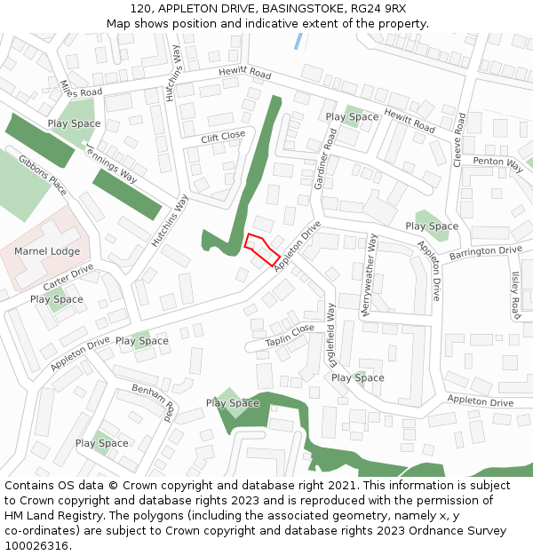 120, APPLETON DRIVE, BASINGSTOKE, RG24 9RX: Location map and indicative extent of plot