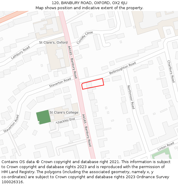 120, BANBURY ROAD, OXFORD, OX2 6JU: Location map and indicative extent of plot